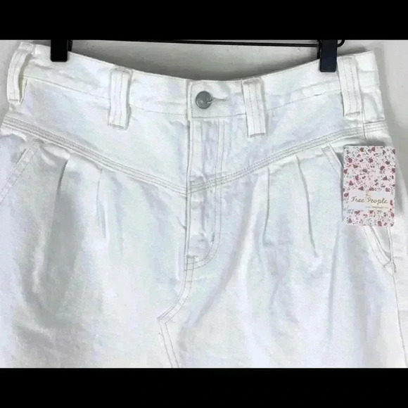 New!Free People Side Car In White Clay Mini Coquette Denim Skirt - Picture 2 of 4